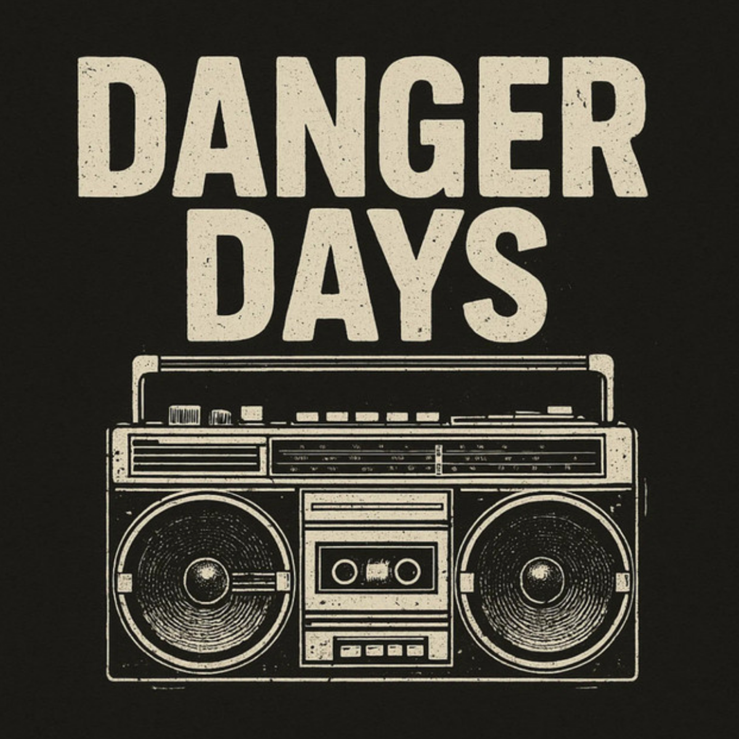 The cover of Danger Days' "Danger Days" depicting a monochromatic image of a portable stereo