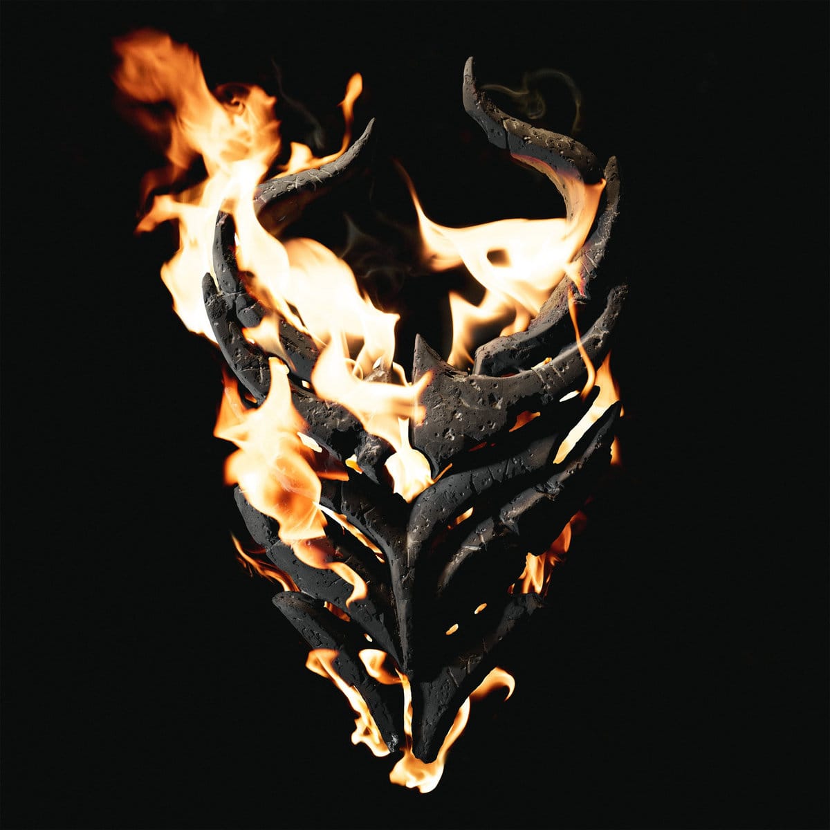 The cover of Demon Hunter's "There Was A Light Before" depicting a skull shape with horns on fire