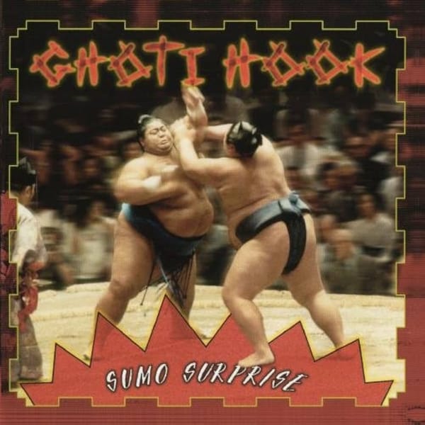 Cover art for Ghoti Hook's "Sumo Surprise" LP depicting two sumo wrestlers fighting